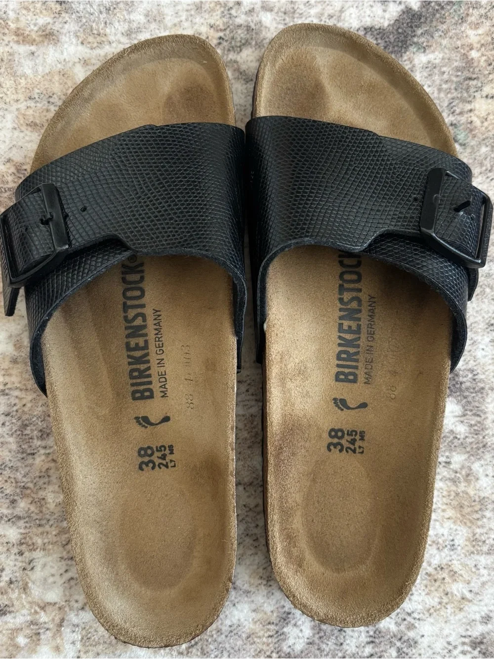 Birkenstock Black Textured Single Strap Slide Sandals - Picture 1 of 2
